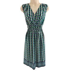 Max Studio Blue Green Geometric Print Sleeveless Dress Size S Spring Summer